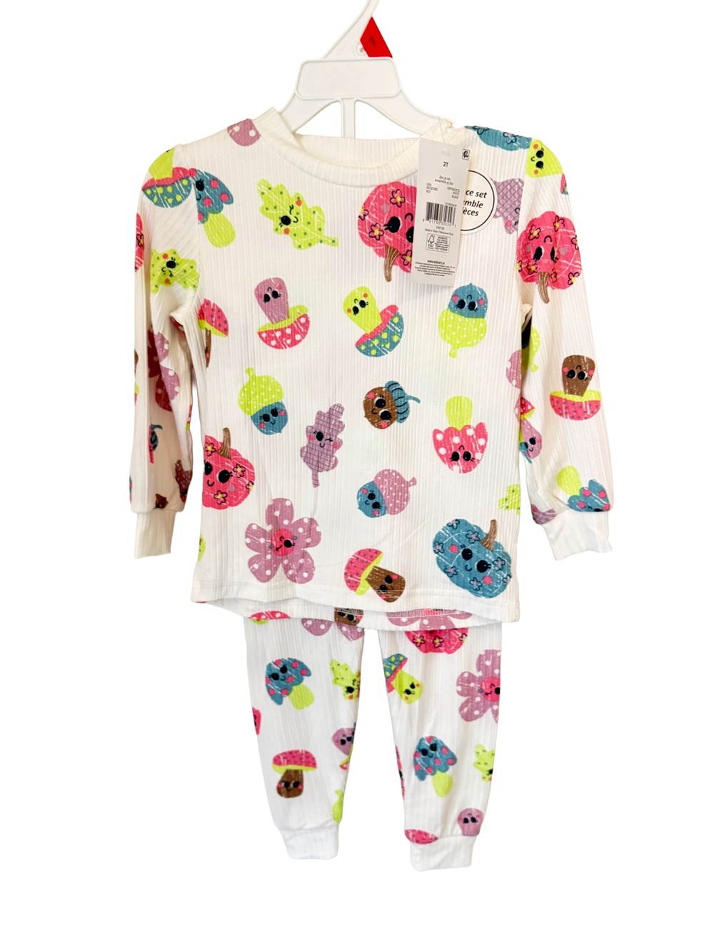 George Cream Ribbed Kids Pajama Set Fall Pumpkin Acorn Print